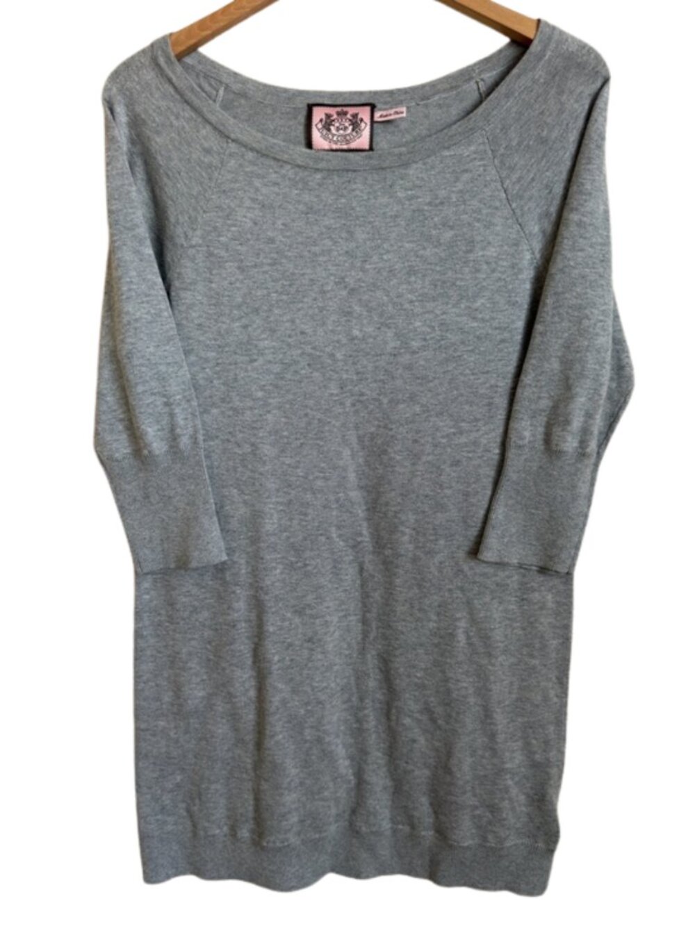 Juicy Couture Y2K 100% Cotton Knit Tunic Sweater 3/4 Sleeve Large Heather Gray
